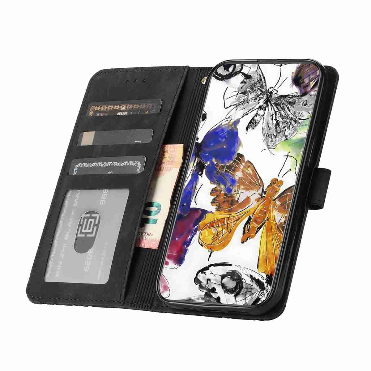 Compatible with iPhone 18 Pro Max & 17 Pro Max Skin-feel Embossed Butterfly Leather Phone Case - Black