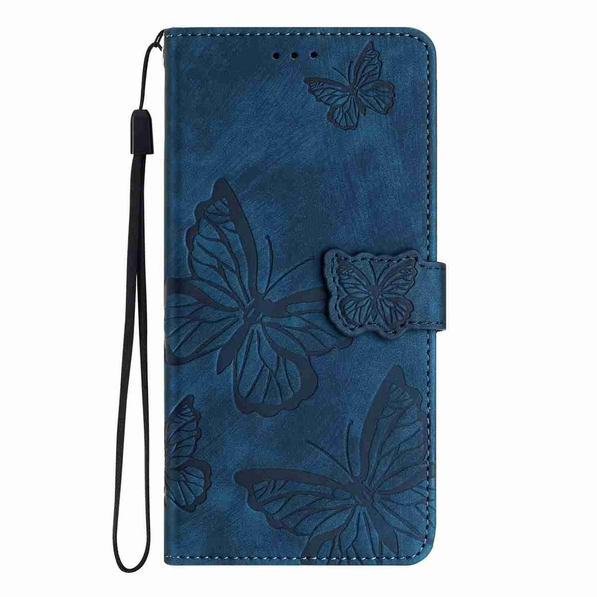 Compatible with iPhone 18 Pro Max & 17 Pro Max Skin-feel Embossed Butterfly Leather Phone Case - Blue