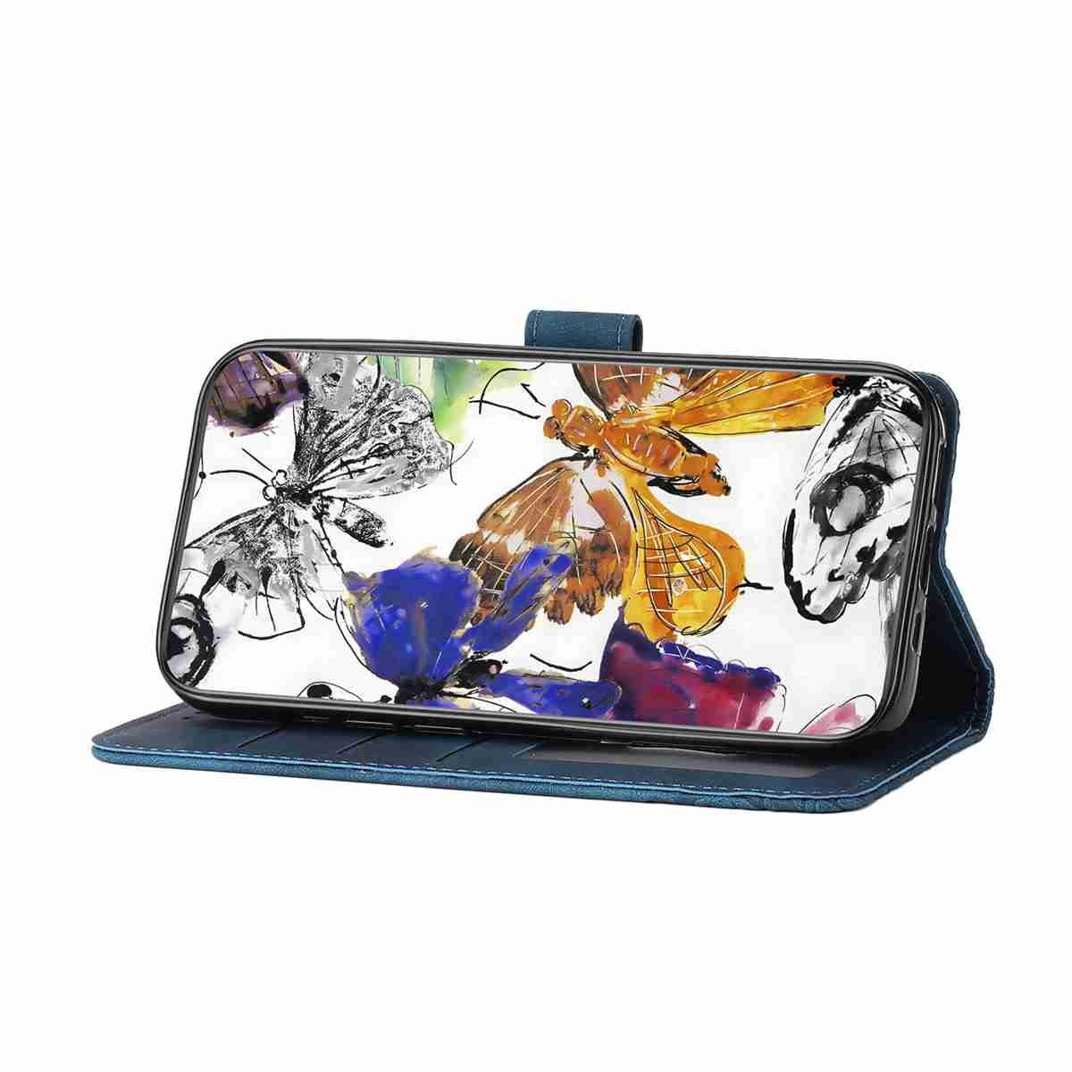 Compatible with iPhone 18 Pro Max & 17 Pro Max Skin-feel Embossed Butterfly Leather Phone Case - Blue
