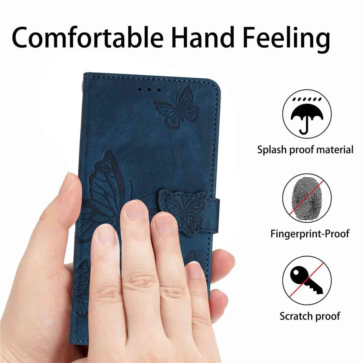 Compatible with iPhone 18 Pro Max & 17 Pro Max Skin-feel Embossed Butterfly Leather Phone Case - Blue