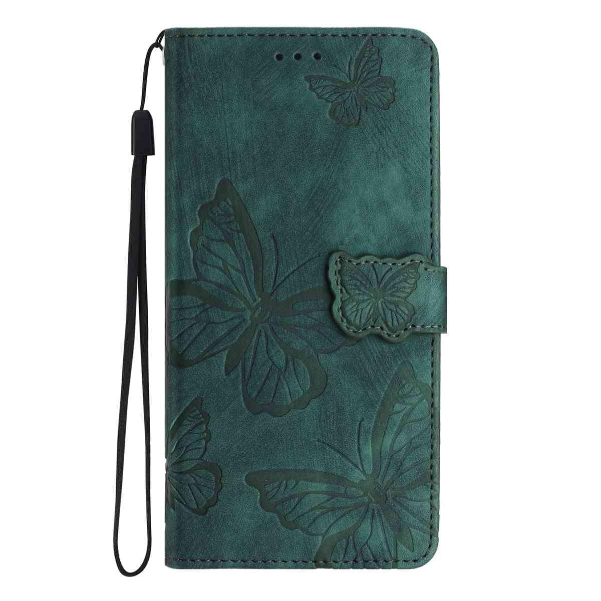 Compatible with iPhone 18 Pro Max & 17 Pro Max Skin-feel Embossed Butterfly Leather Phone Case - Green