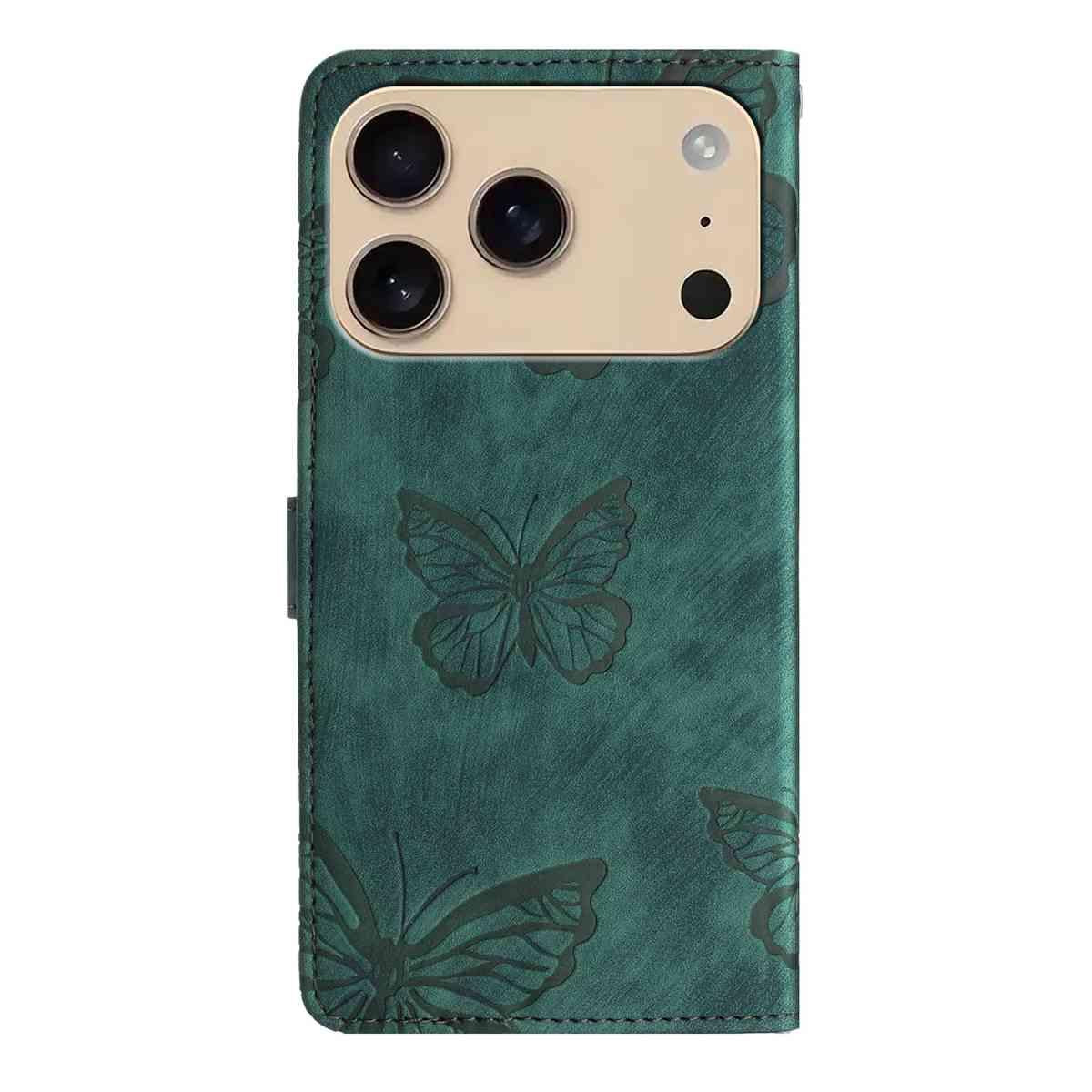 Compatible with iPhone 18 Pro Max & 17 Pro Max Skin-feel Embossed Butterfly Leather Phone Case - Green