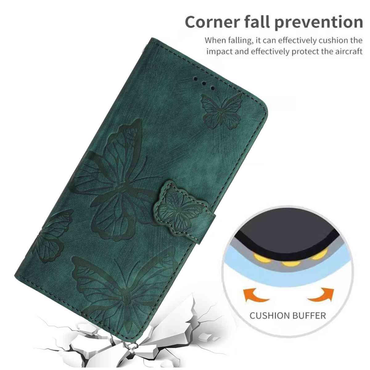 Compatible with iPhone 18 Pro Max & 17 Pro Max Skin-feel Embossed Butterfly Leather Phone Case - Green