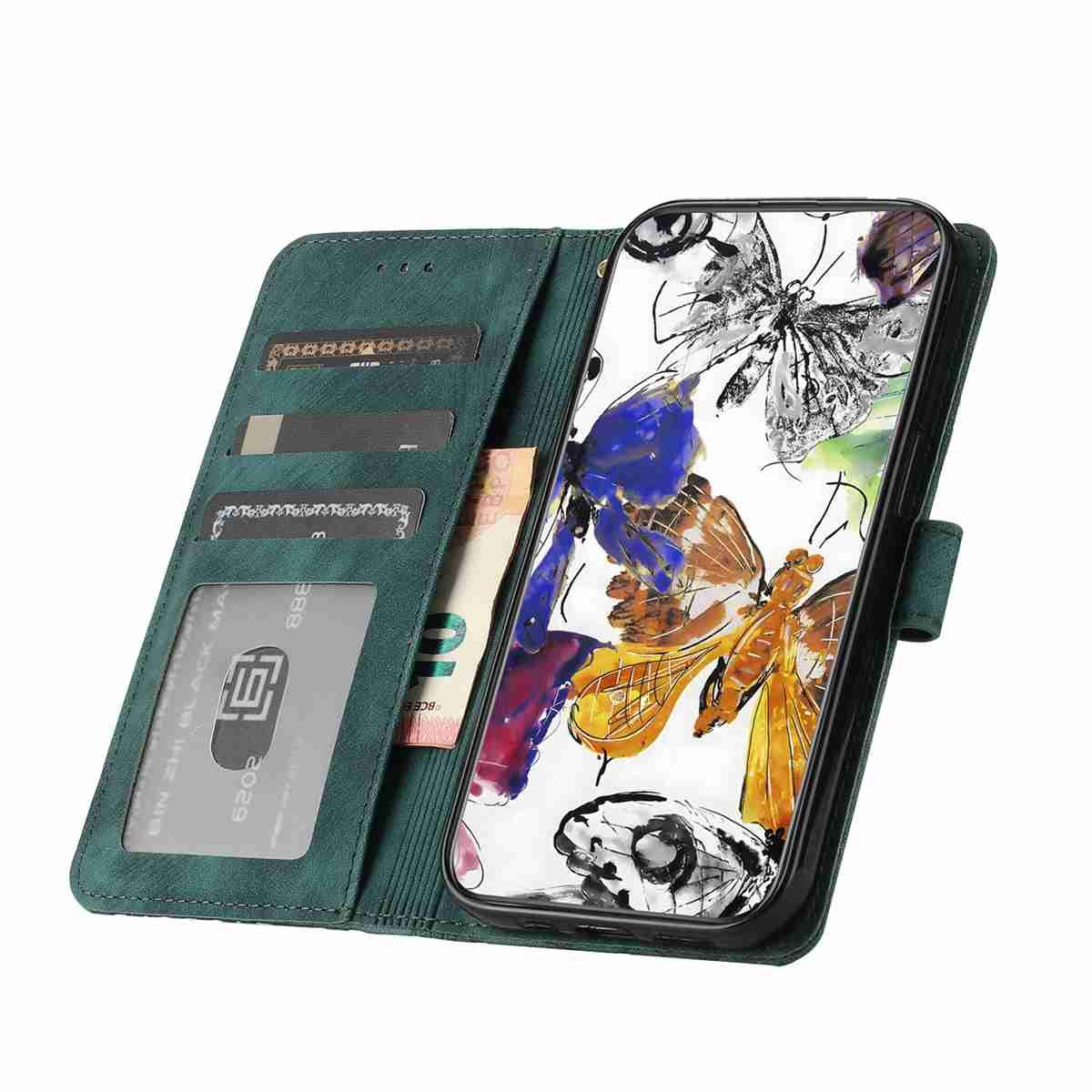 Compatible with iPhone 18 Pro Max & 17 Pro Max Skin-feel Embossed Butterfly Leather Phone Case - Green