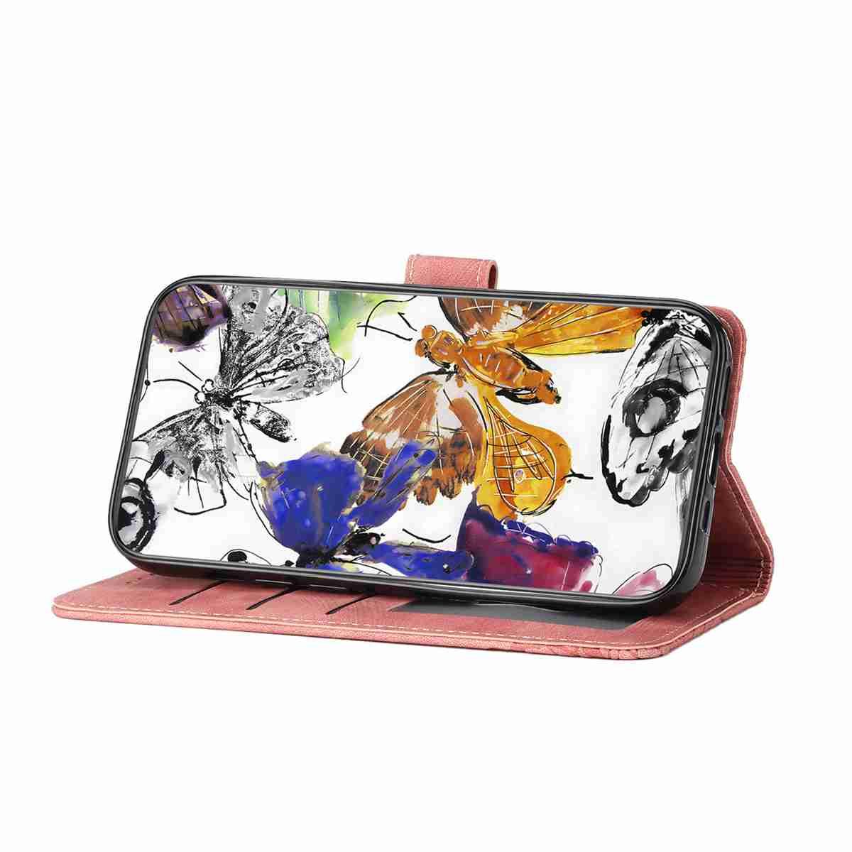 Compatible with iPhone 18 Pro Max & 17 Pro Max Skin-feel Embossed Butterfly Leather Phone Case - Pink