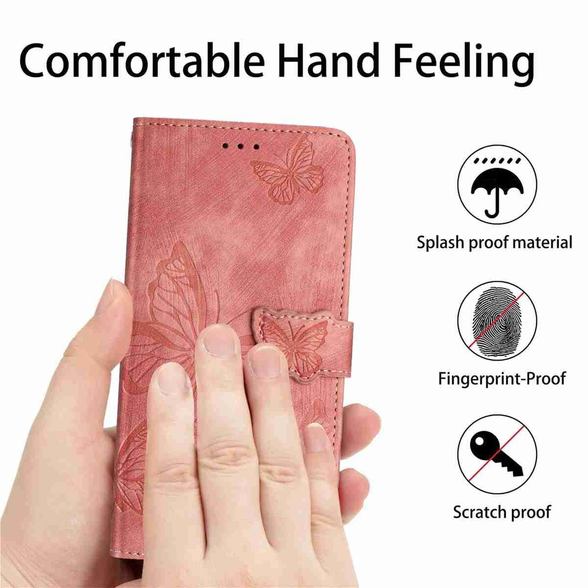 Compatible with iPhone 18 Pro Max & 17 Pro Max Skin-feel Embossed Butterfly Leather Phone Case - Pink