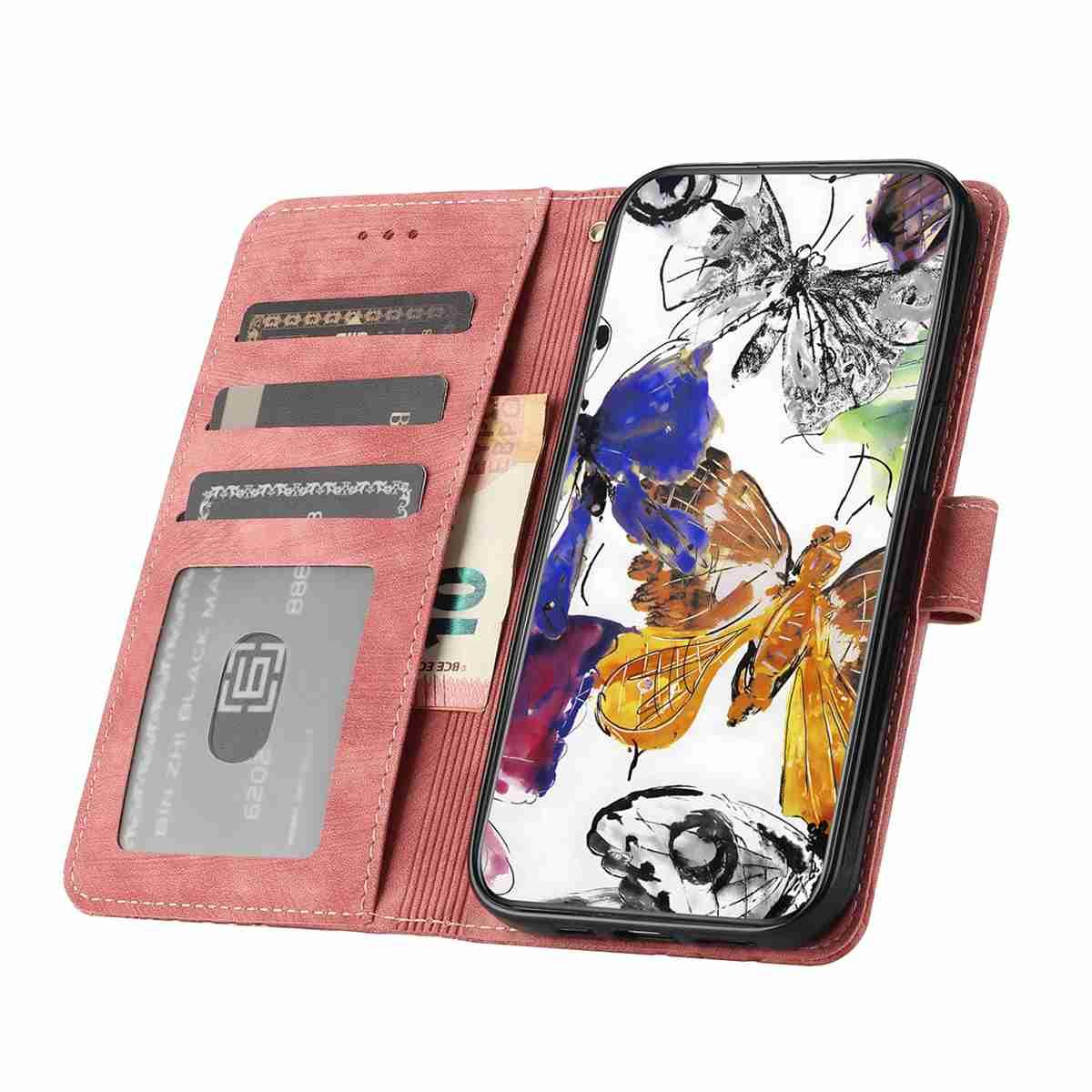 Compatible with iPhone 18 Pro Max & 17 Pro Max Skin-feel Embossed Butterfly Leather Phone Case - Pink