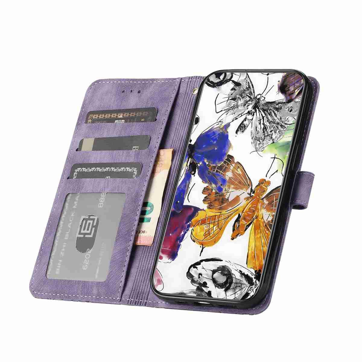 Compatible with iPhone 18 Pro Max & 17 Pro Max Skin-feel Embossed Butterfly Leather Phone Case - Purple
