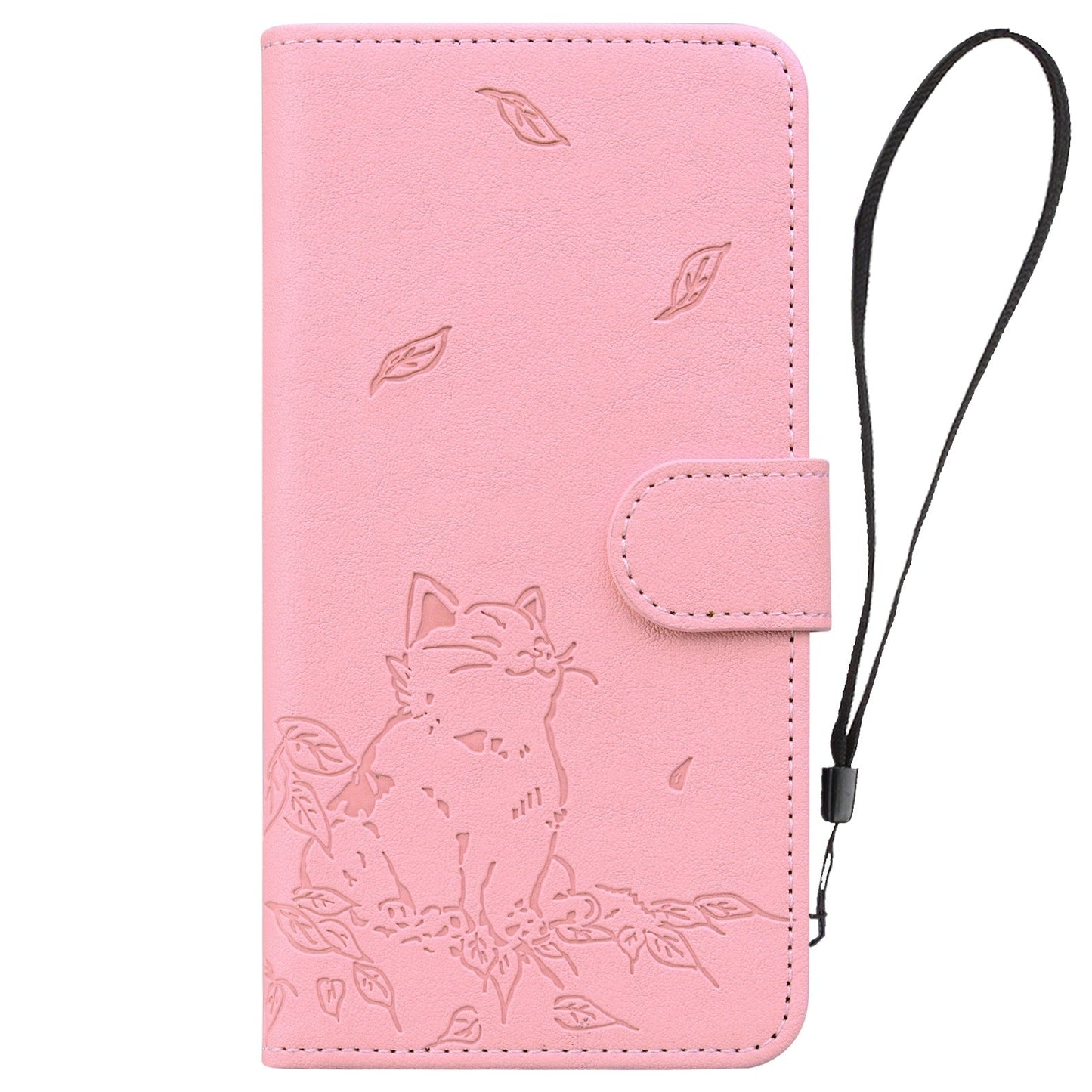 For iPhone 16e Cute Cat Embossed Leather Phone Case(Pink)