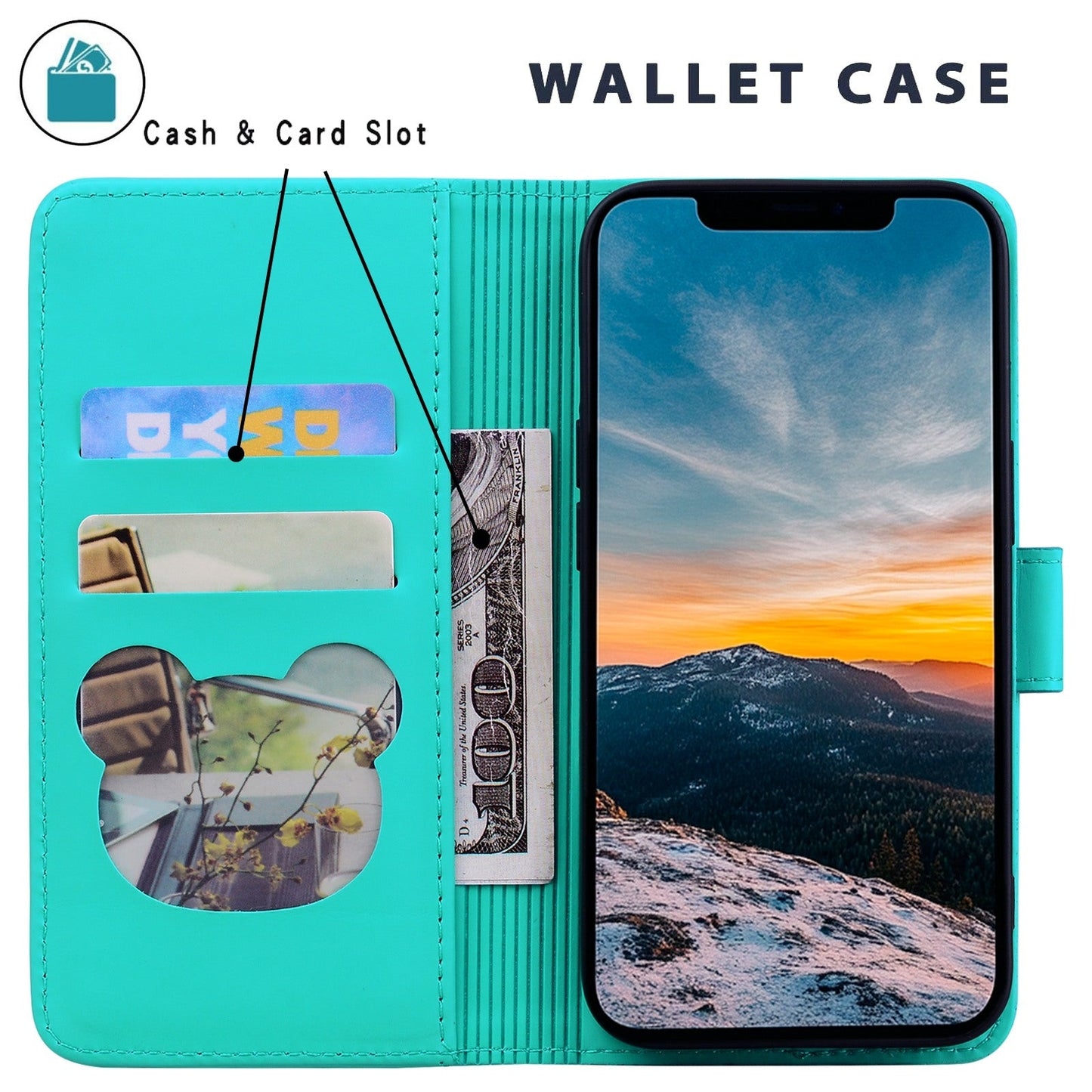 For iPhone 16e Cute Cat Embossed Leather Phone Case(Lake Blue)