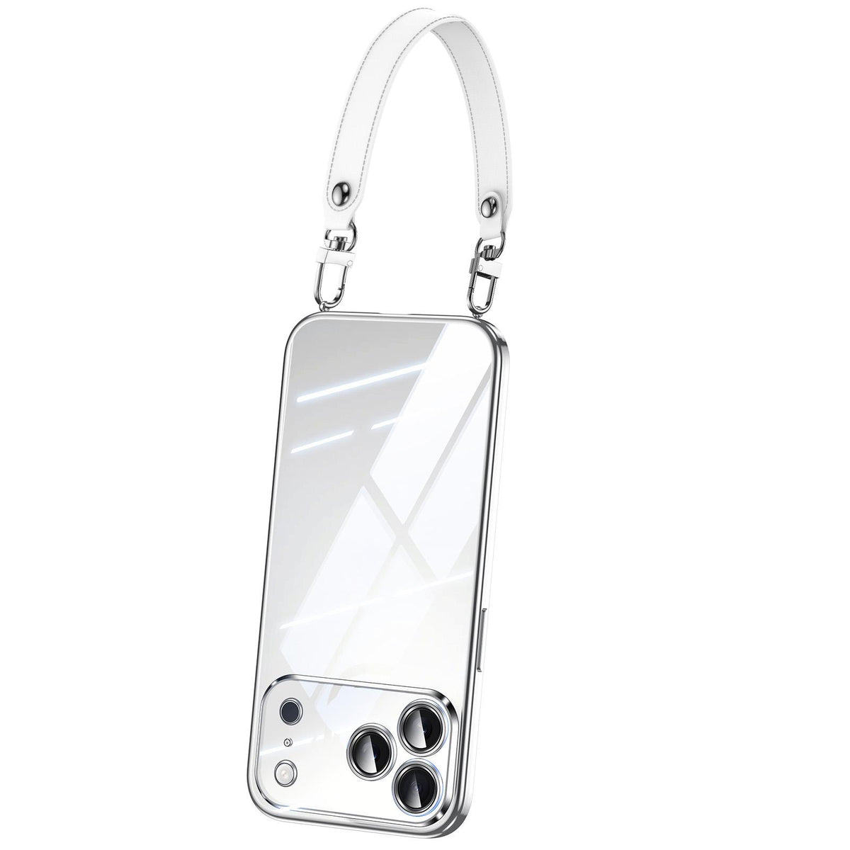 Compatible with iPhone 18 Pro Max SULADA Electroplated Clear TPU Soft Frame Phone Case with Wrist Strap - Silver