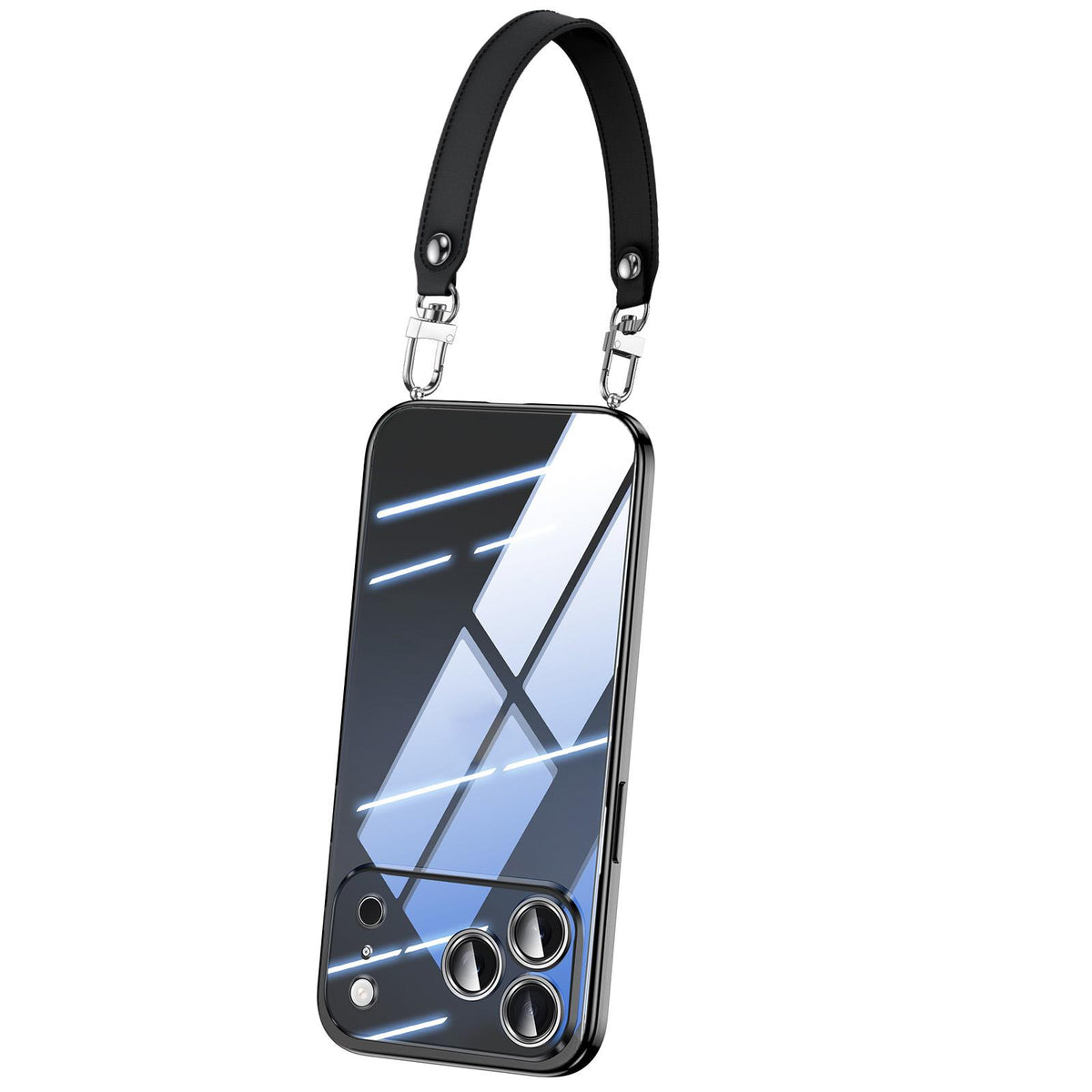 Compatible with iPhone 18 Pro Max SULADA Electroplated Clear TPU Soft Frame Phone Case with Wrist Strap - Black