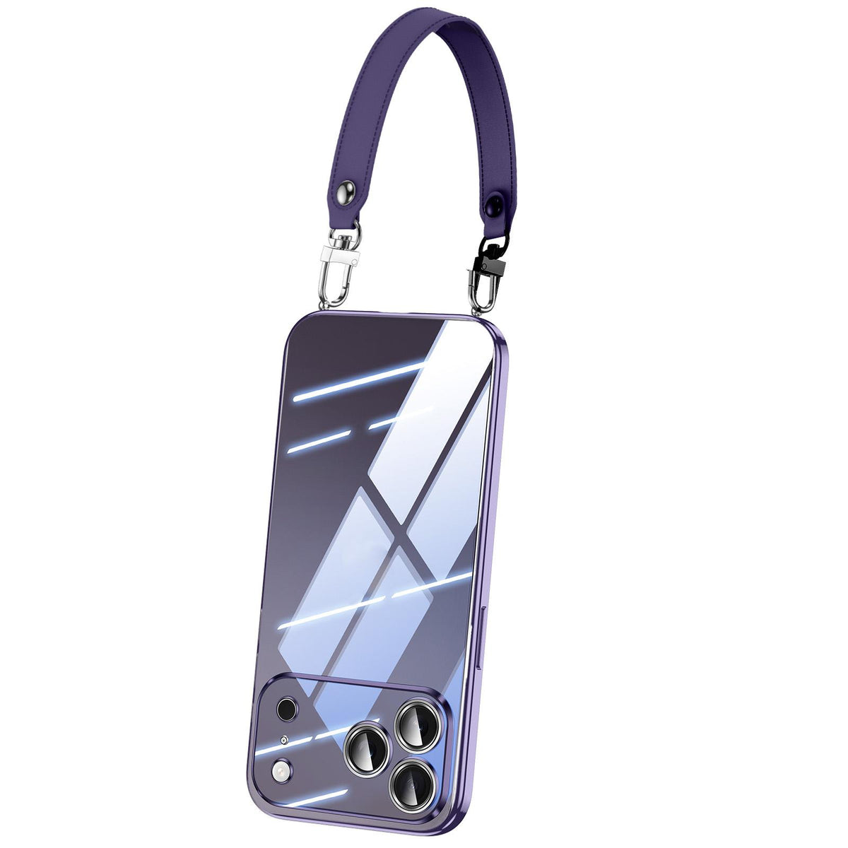 Compatible with iPhone 18 Pro Max SULADA Electroplated Clear TPU Soft Frame Phone Case with Wrist Strap - Purple