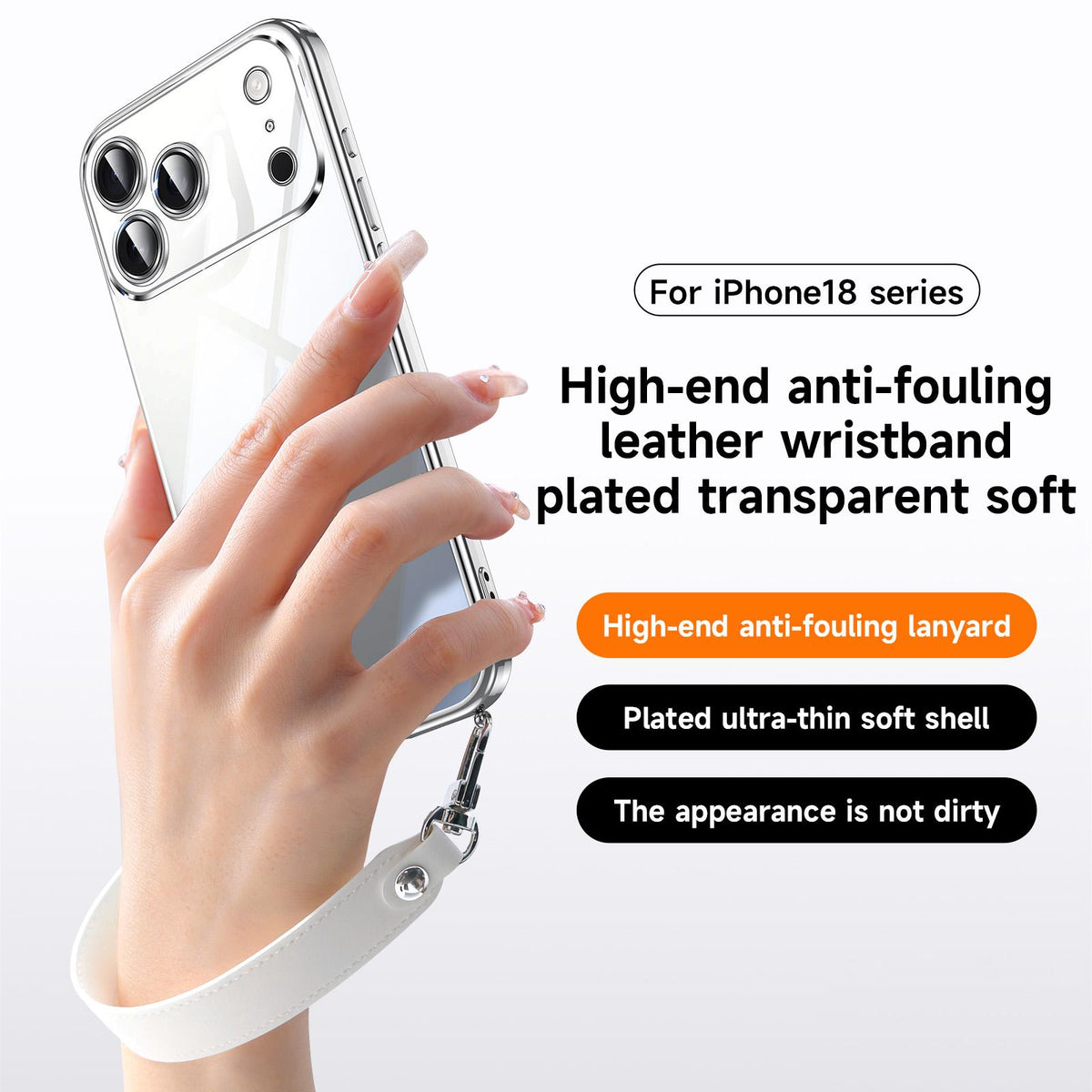 Compatible with iPhone 18 Pro Max SULADA Electroplated Clear TPU Soft Frame Phone Case with Wrist Strap - Black