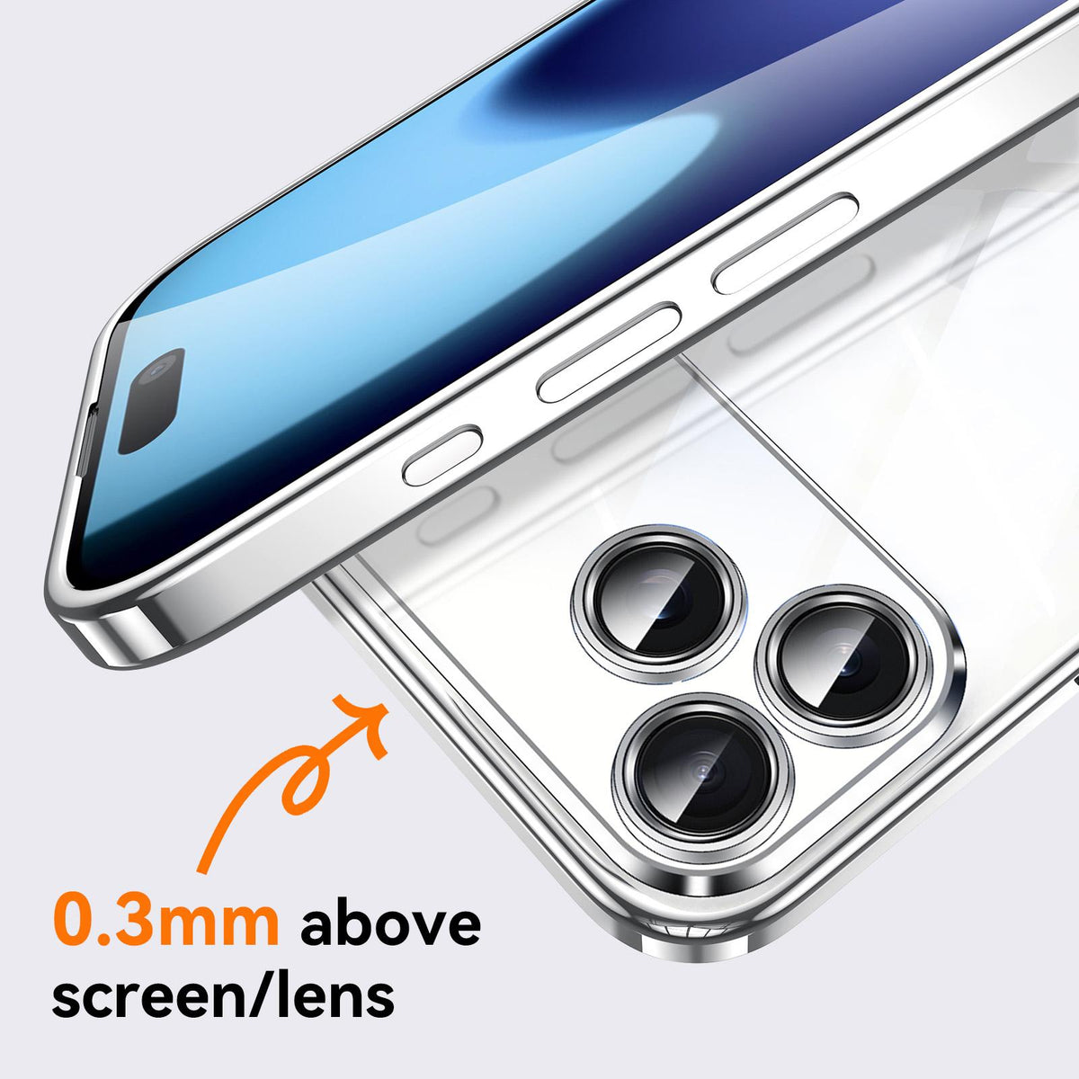 Compatible with iPhone 18 Pro Max SULADA Electroplated Clear TPU Soft Frame Phone Case with Wrist Strap - Silver
