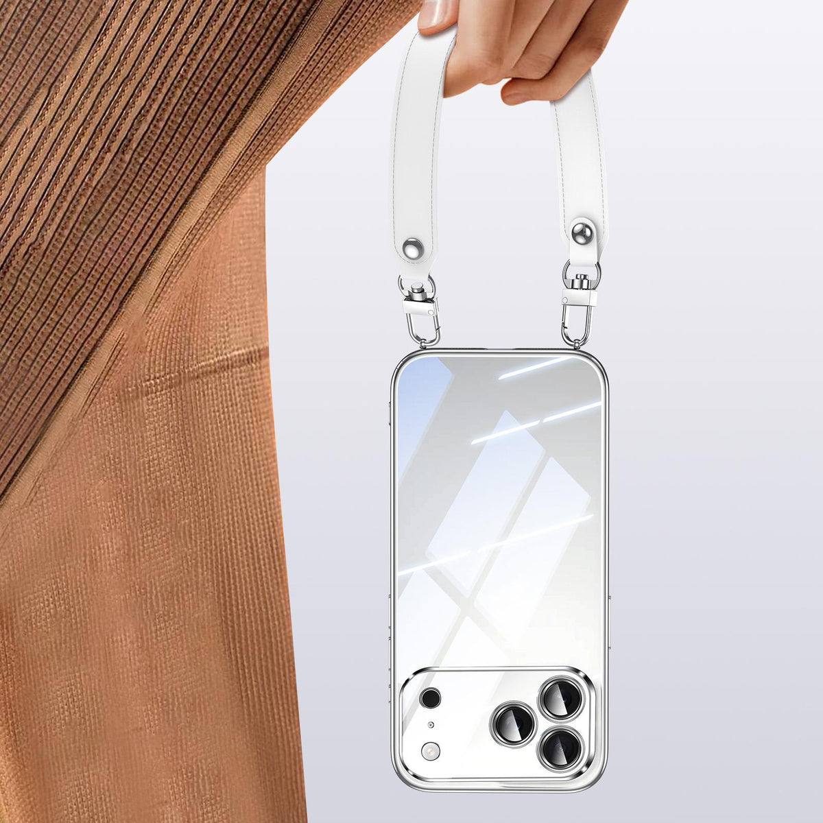Compatible with iPhone 18 Pro Max SULADA Electroplated Clear TPU Soft Frame Phone Case with Wrist Strap - Black
