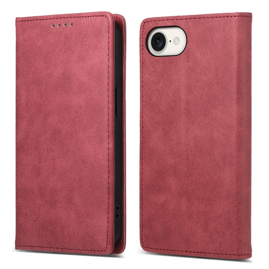 For iPhone 16e Business Solid Color Magnetic RFID Leather Phone Case(Red)