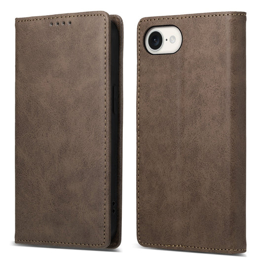 For iPhone 16e Business Solid Color Magnetic RFID Leather Phone Case(Brown)