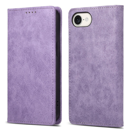 For iPhone 16e Business Solid Color Magnetic RFID Leather Phone Case(Purple)