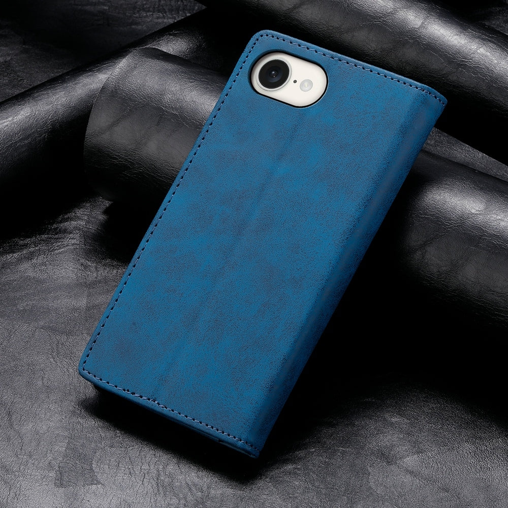 For iPhone 16e Business Solid Color Magnetic RFID Leather Phone Case(Blue)