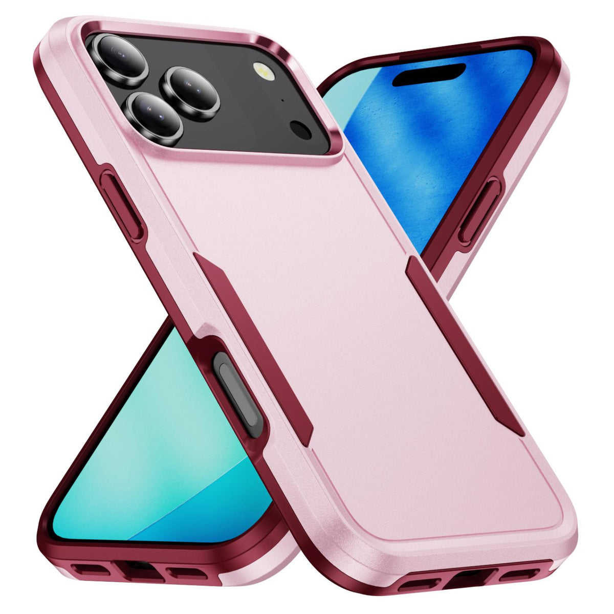 Compatible with iPhone 18 Pro Max Pioneer Armor Heavy Duty PC + TPU Phone Case - Pink+Rose Red