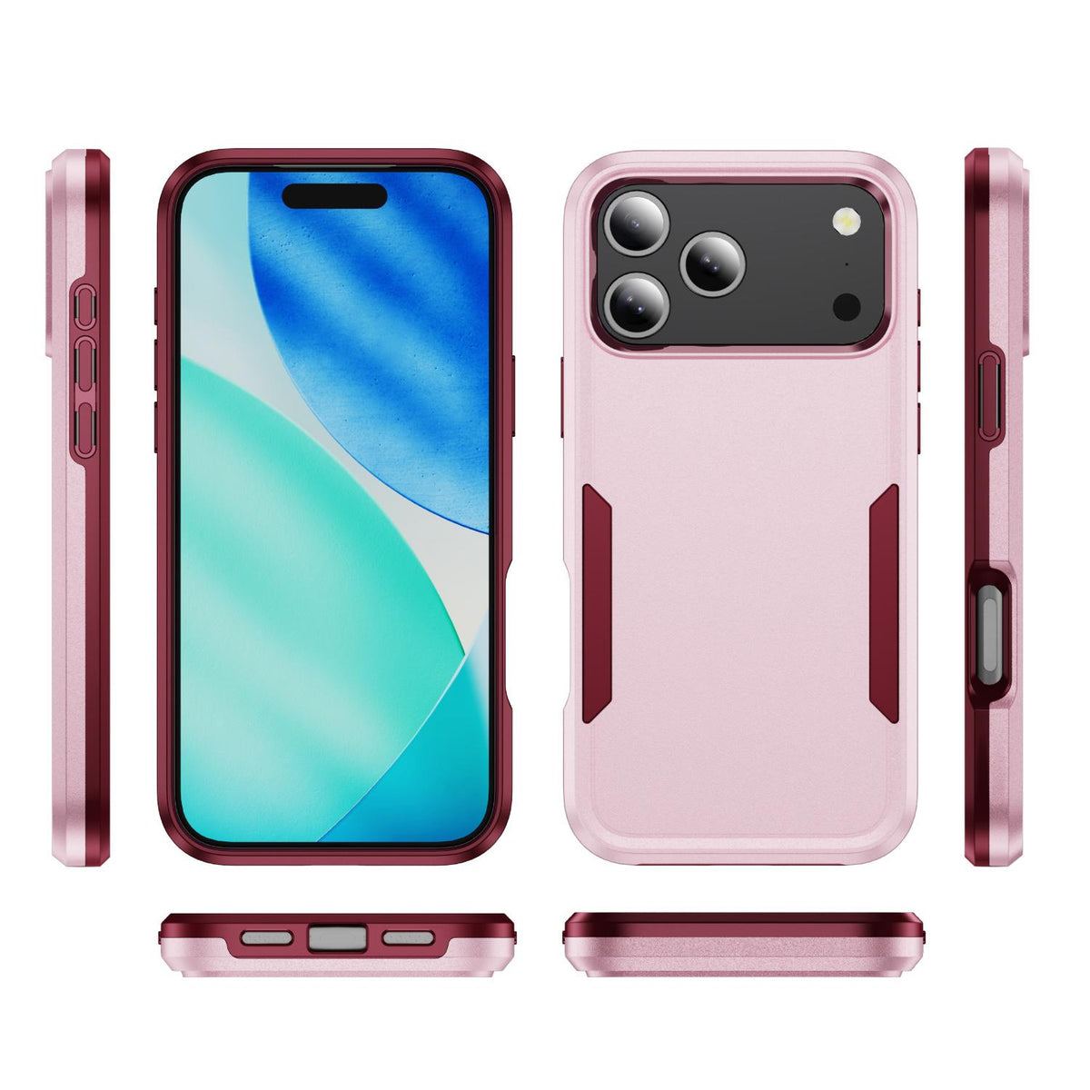 Compatible with iPhone 18 Pro Max Pioneer Armor Heavy Duty PC + TPU Phone Case - Pink+Rose Red