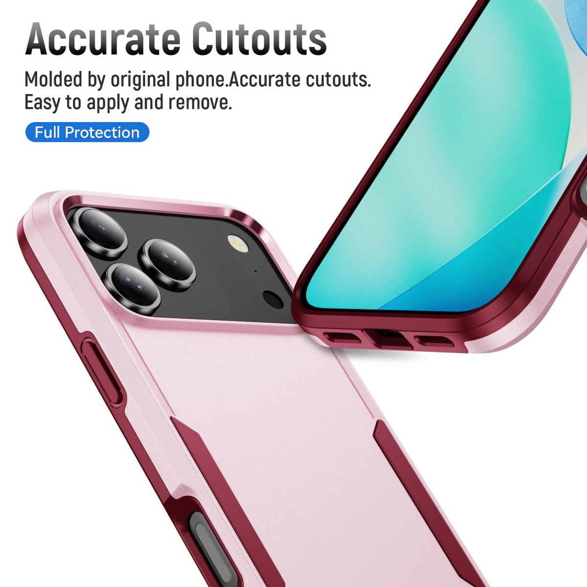 Compatible with iPhone 18 Pro Max Pioneer Armor Heavy Duty PC + TPU Phone Case - Pink+Rose Red