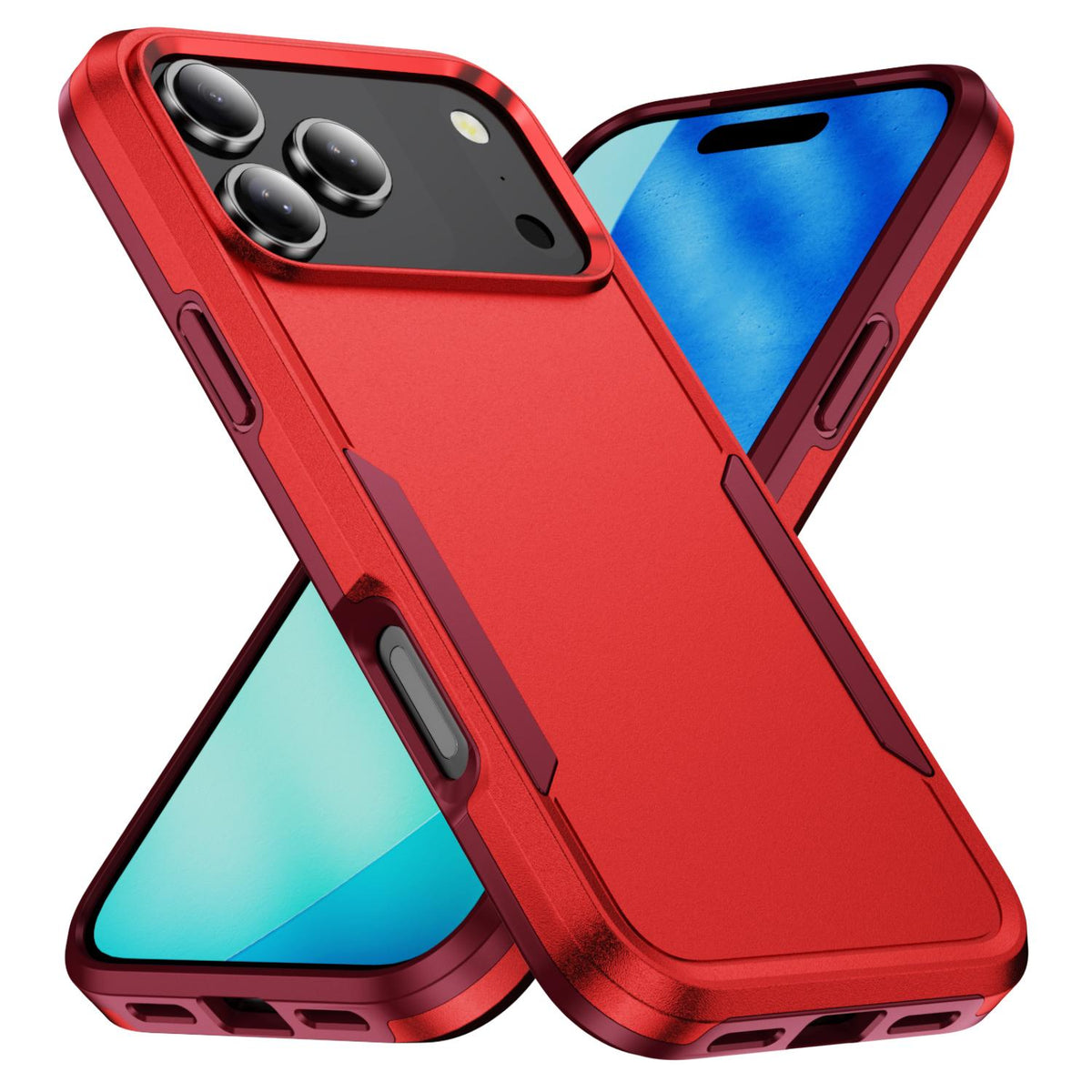 Compatible with iPhone 18 Pro Max Pioneer Armor Heavy Duty PC + TPU Phone Case - Red+Rose Red