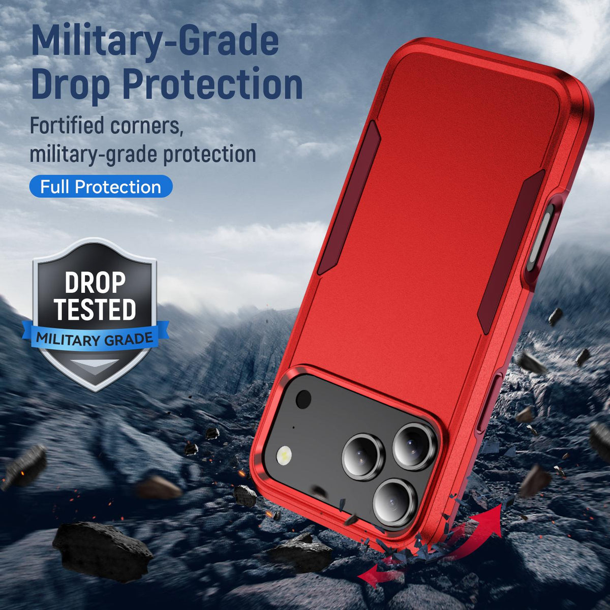 Compatible with iPhone 18 Pro Max Pioneer Armor Heavy Duty PC + TPU Phone Case - Red+Rose Red