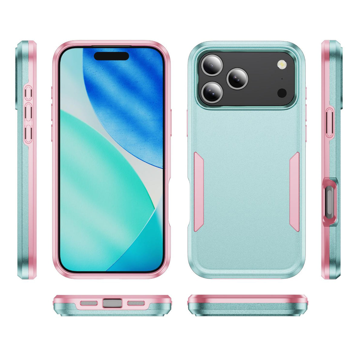 Compatible with iPhone 18 Pro Max Pioneer Armor Heavy Duty PC + TPU Phone Case - Green+Pink