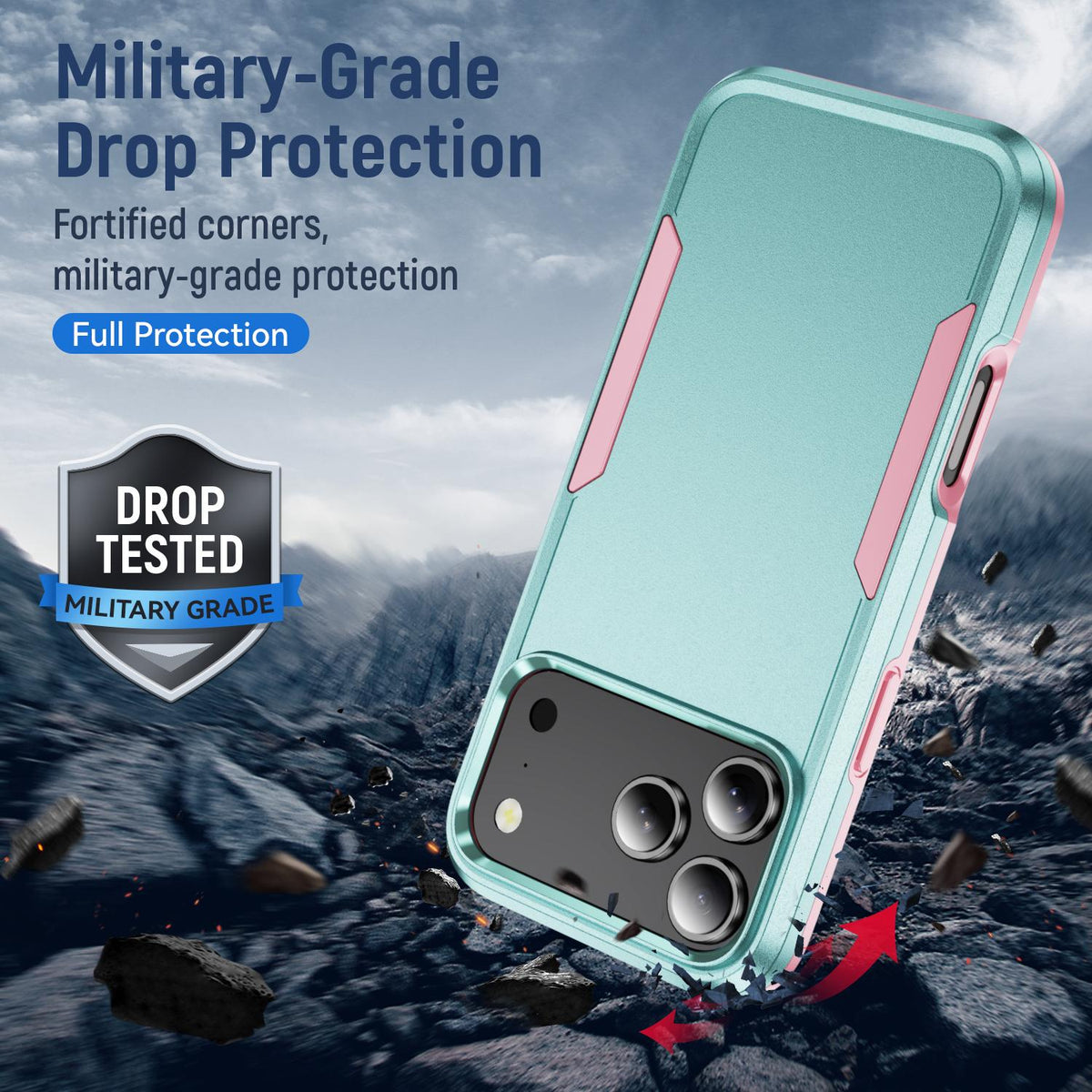 Compatible with iPhone 18 Pro Max Pioneer Armor Heavy Duty PC + TPU Phone Case - Green+Pink