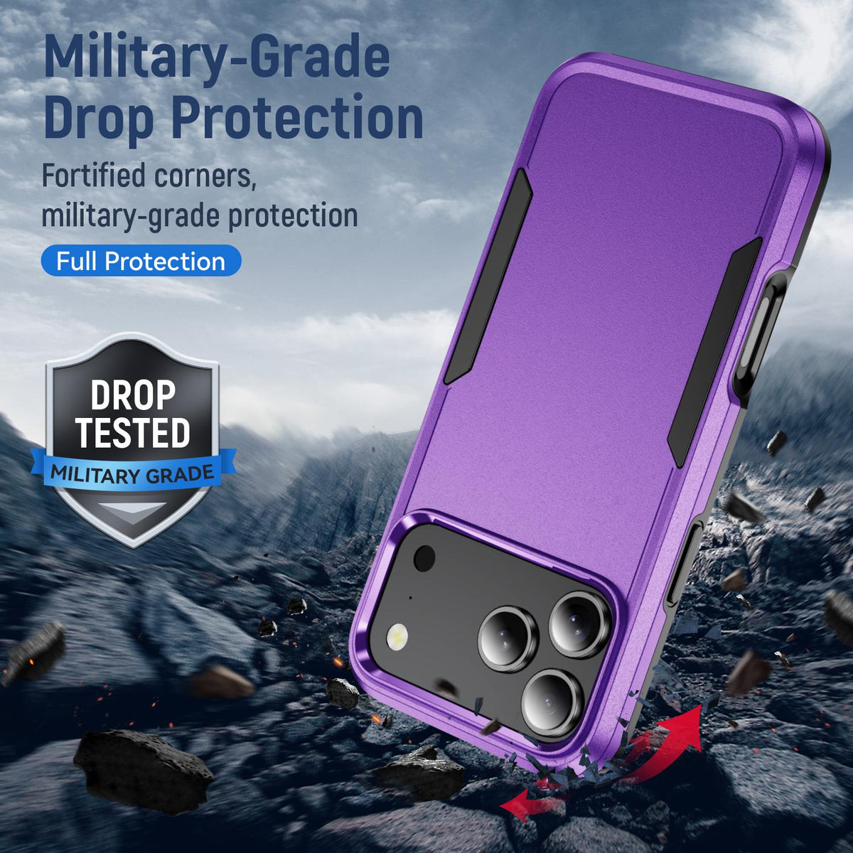 Compatible with iPhone 18 Pro Max Pioneer Armor Heavy Duty PC + TPU Phone Case - Purple+Black