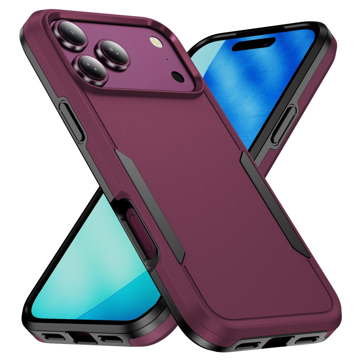 Compatible with iPhone 18 Pro Max Pioneer Armor Heavy Duty PC + TPU Phone Case - Cherry Red+Black
