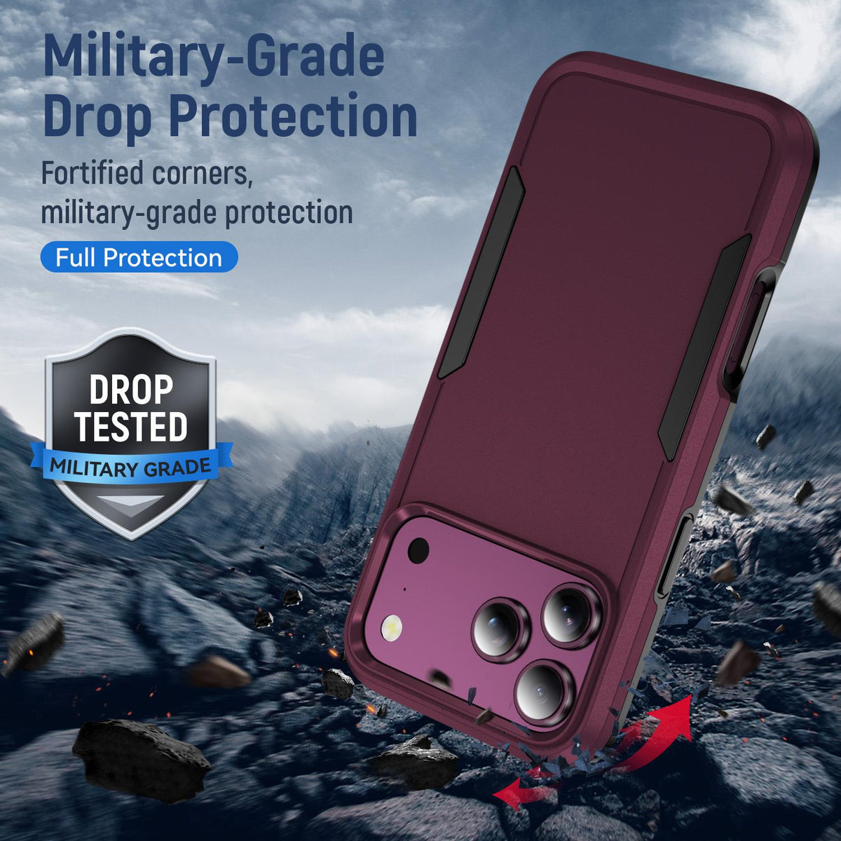 Compatible with iPhone 18 Pro Max Pioneer Armor Heavy Duty PC + TPU Phone Case - Cherry Red+Black