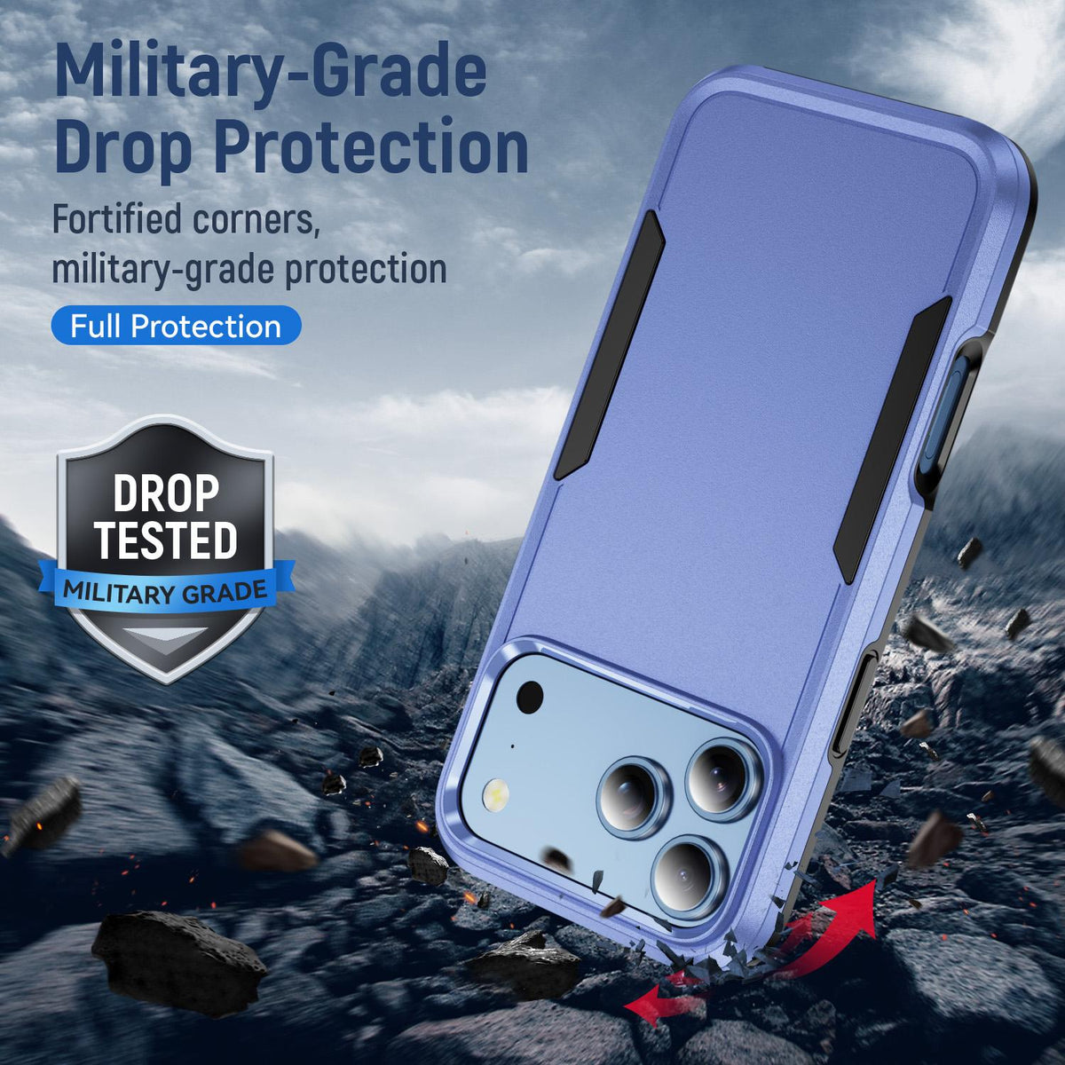 Compatible with iPhone 18 Pro Max Pioneer Armor Heavy Duty PC + TPU Phone Case - Light Blue+Black