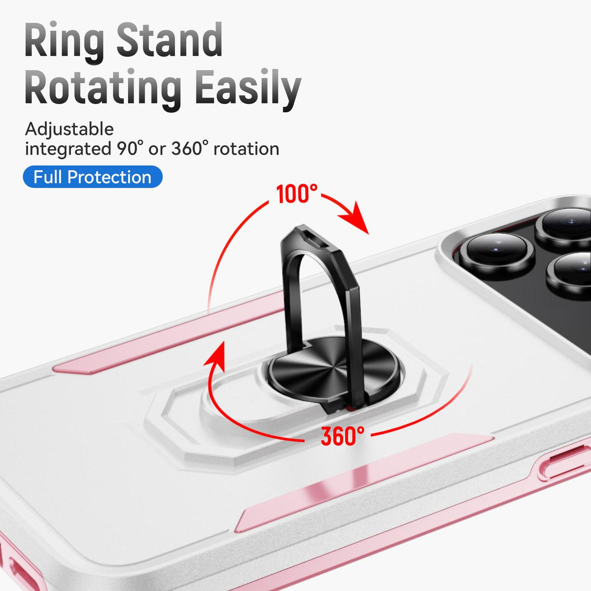 Compatible with iPhone 18 Pro Max Pioneer Armor Heavy Duty PC + TPU Phone Case with Holder - White+Pink
