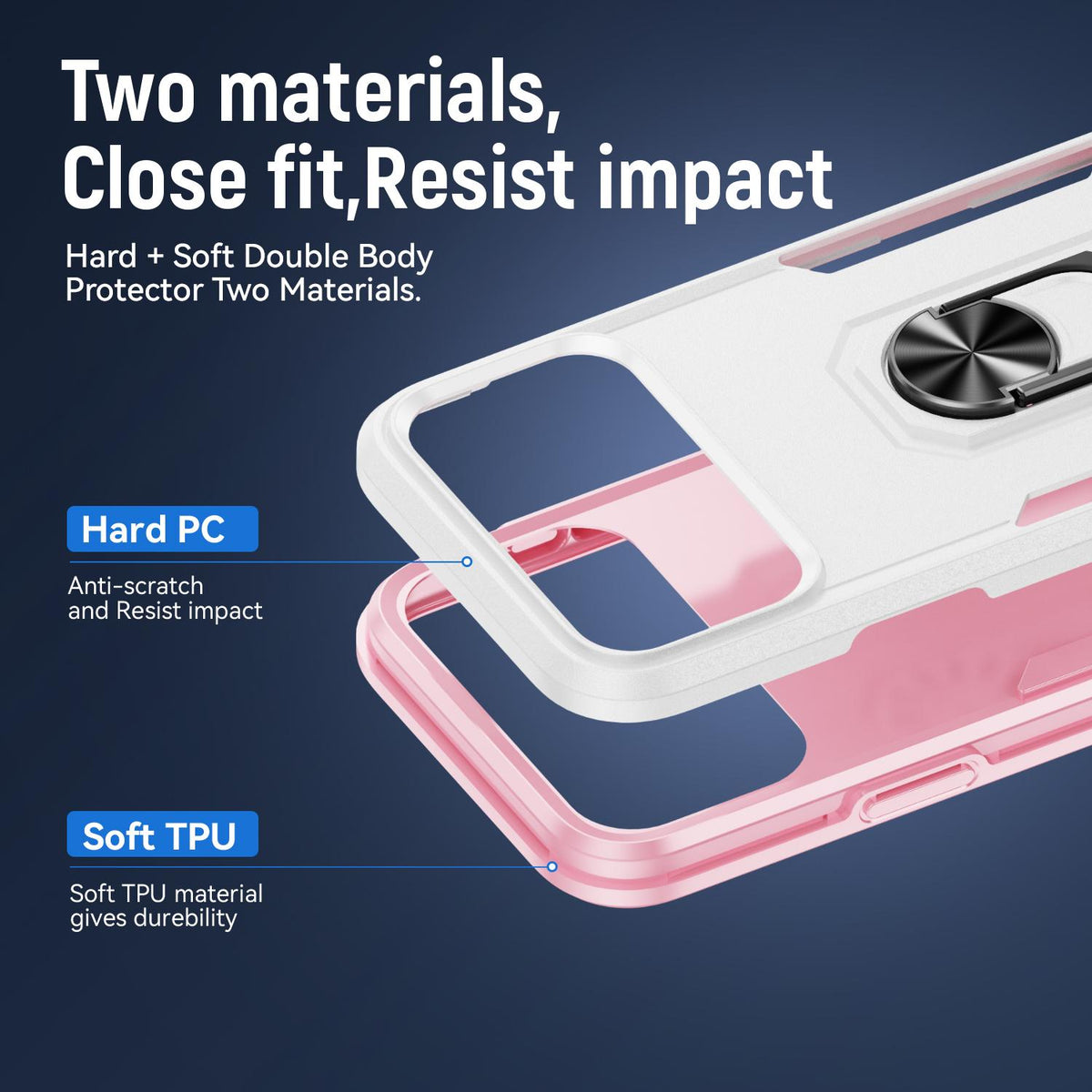Compatible with iPhone 18 Pro Max Pioneer Armor Heavy Duty PC + TPU Phone Case with Holder - White+Pink