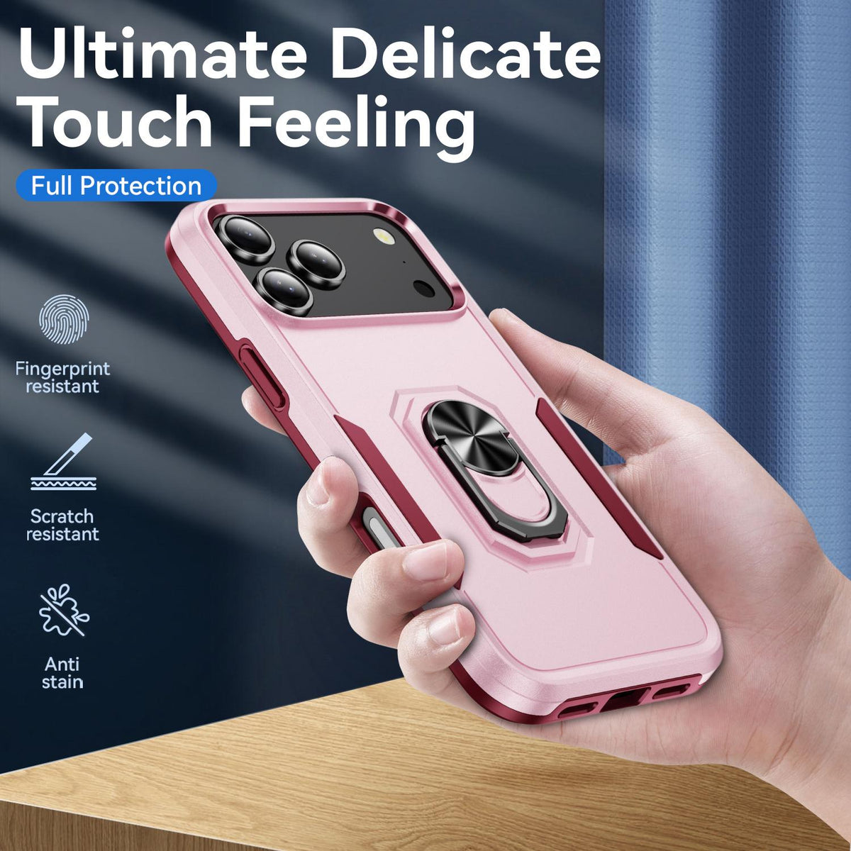 Compatible with iPhone 18 Pro Max Pioneer Armor Heavy Duty PC + TPU Phone Case with Holder - Pink+Rose Red