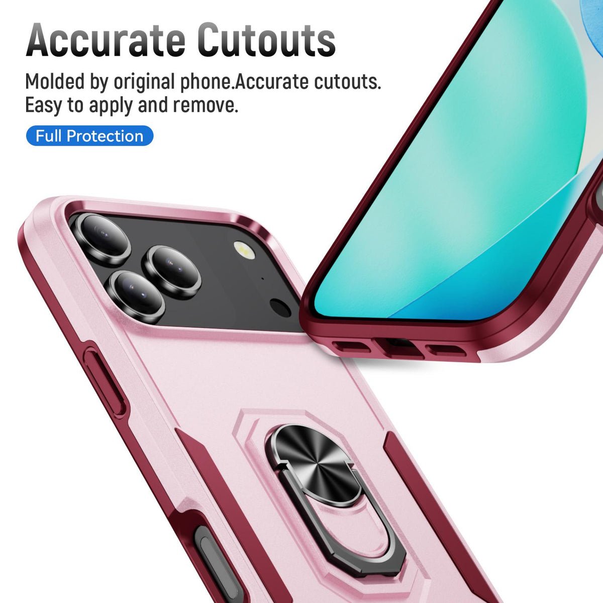 Compatible with iPhone 18 Pro Max Pioneer Armor Heavy Duty PC + TPU Phone Case with Holder - Pink+Rose Red