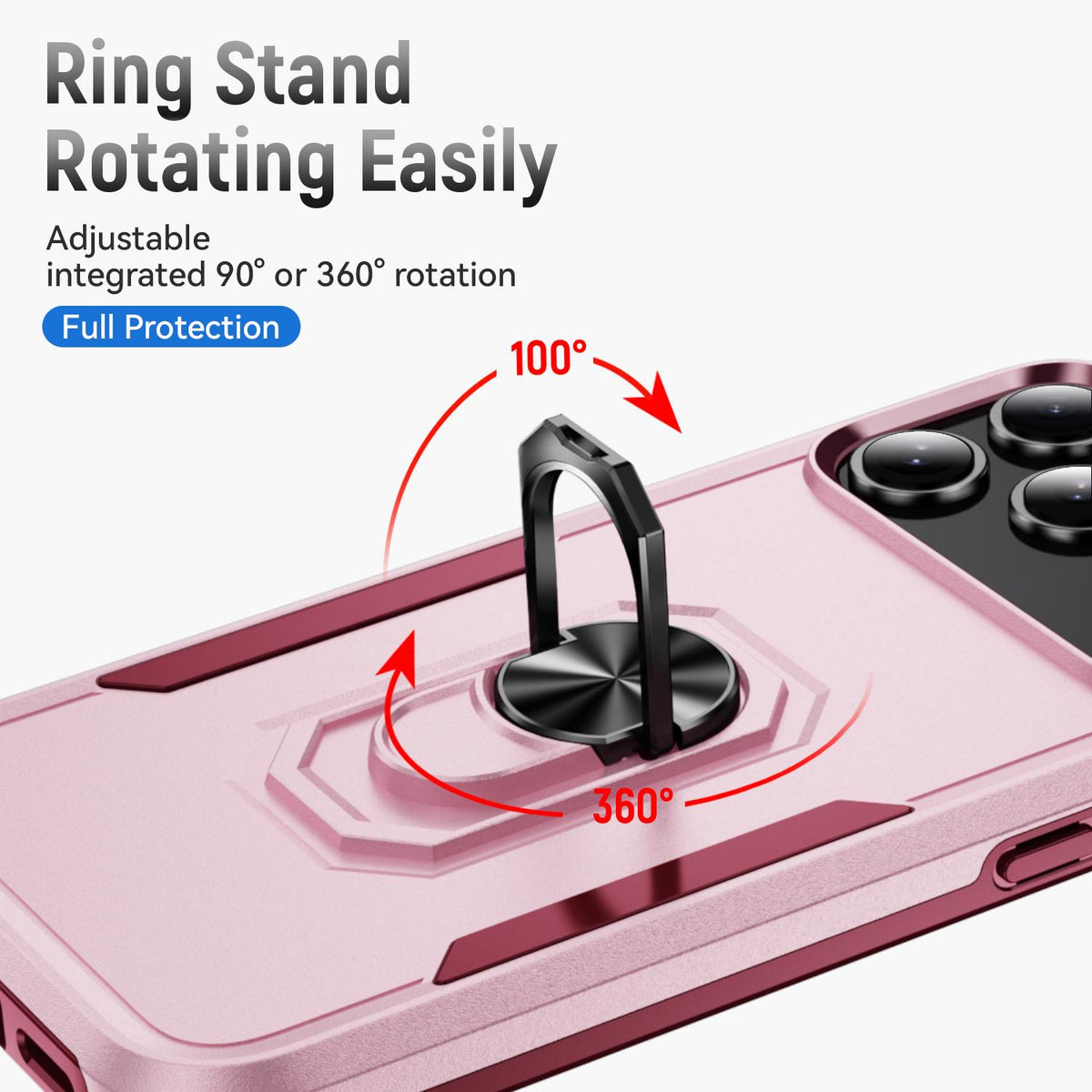 Compatible with iPhone 18 Pro Max Pioneer Armor Heavy Duty PC + TPU Phone Case with Holder - Pink+Rose Red