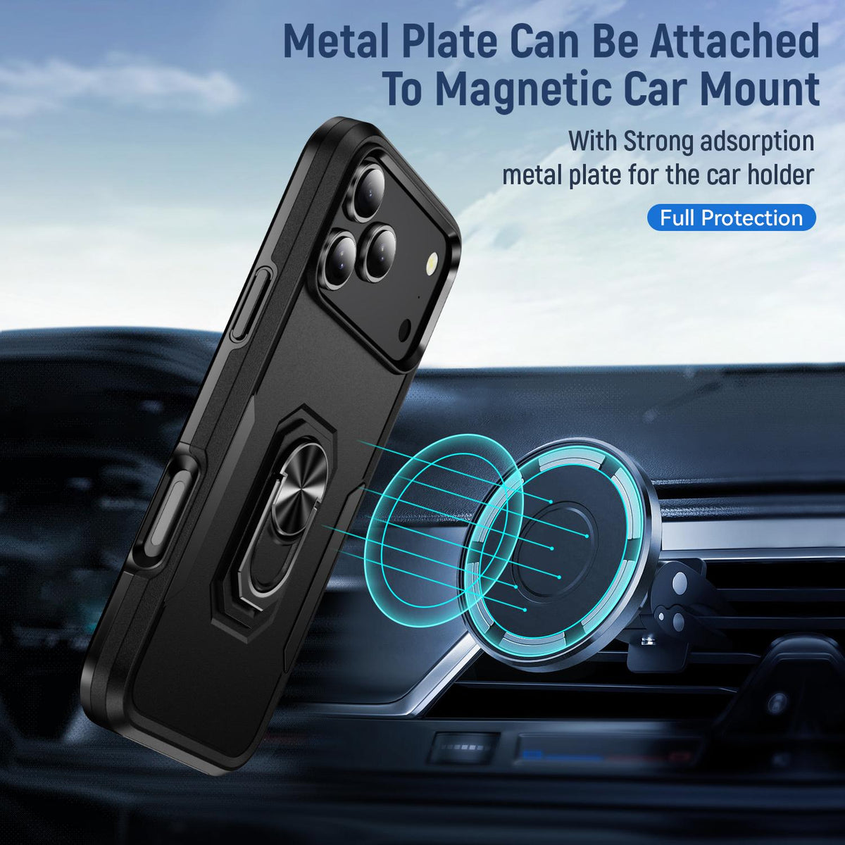 Compatible with iPhone 18 Pro Max Pioneer Armor Heavy Duty PC + TPU Phone Case with Holder - Black