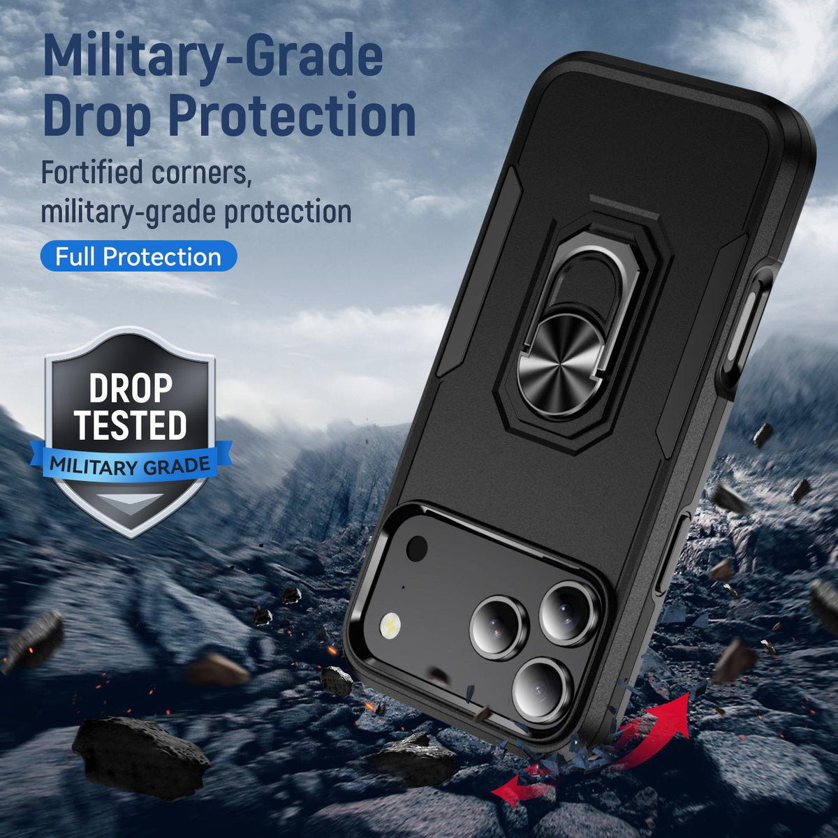 Compatible with iPhone 18 Pro Max Pioneer Armor Heavy Duty PC + TPU Phone Case with Holder - Black