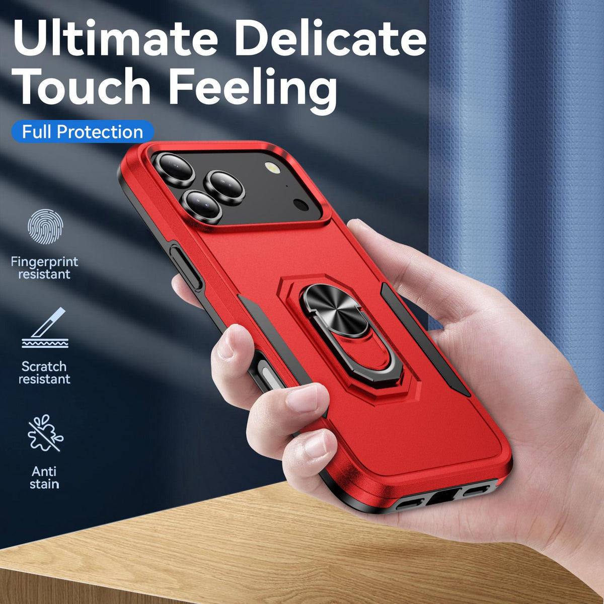 Compatible with iPhone 18 Pro Max Pioneer Armor Heavy Duty PC + TPU Phone Case with Holder - Red+Black