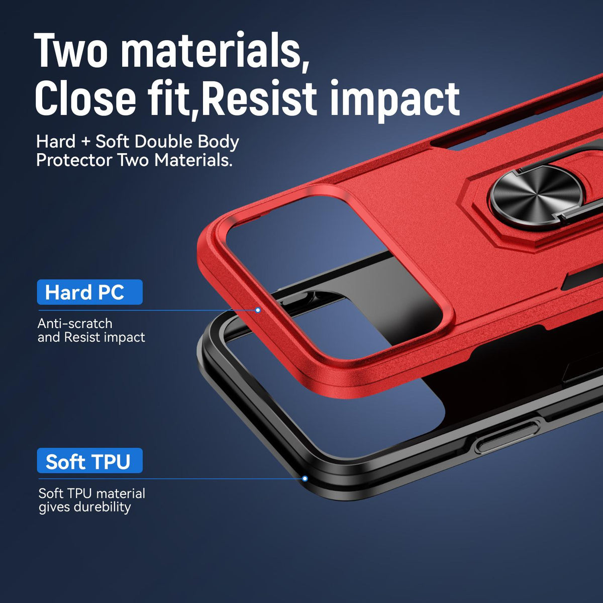 Compatible with iPhone 18 Pro Max Pioneer Armor Heavy Duty PC + TPU Phone Case with Holder - Red+Black