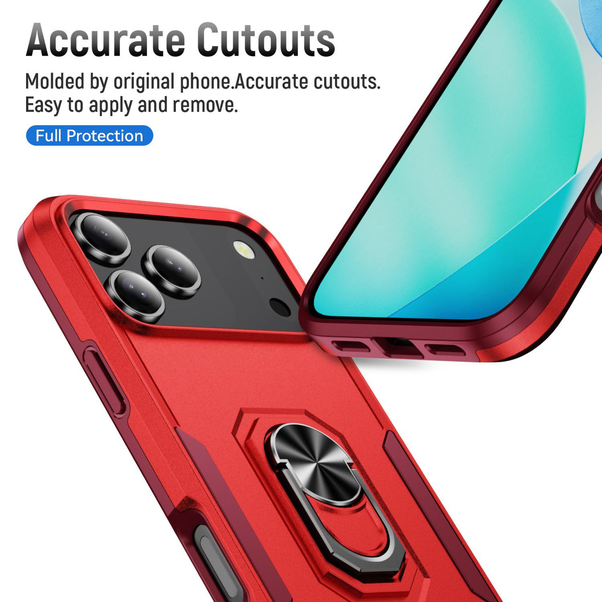 Compatible with iPhone 18 Pro Max Pioneer Armor Heavy Duty PC + TPU Phone Case with Holder - Red+Rose Red