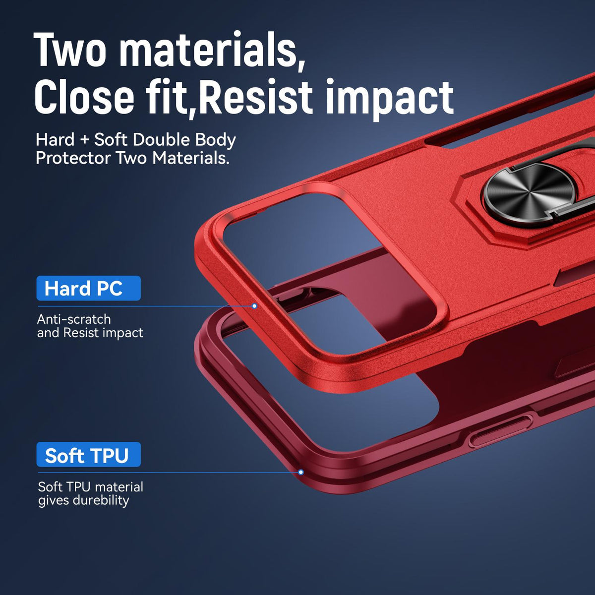 Compatible with iPhone 18 Pro Max Pioneer Armor Heavy Duty PC + TPU Phone Case with Holder - Red+Rose Red