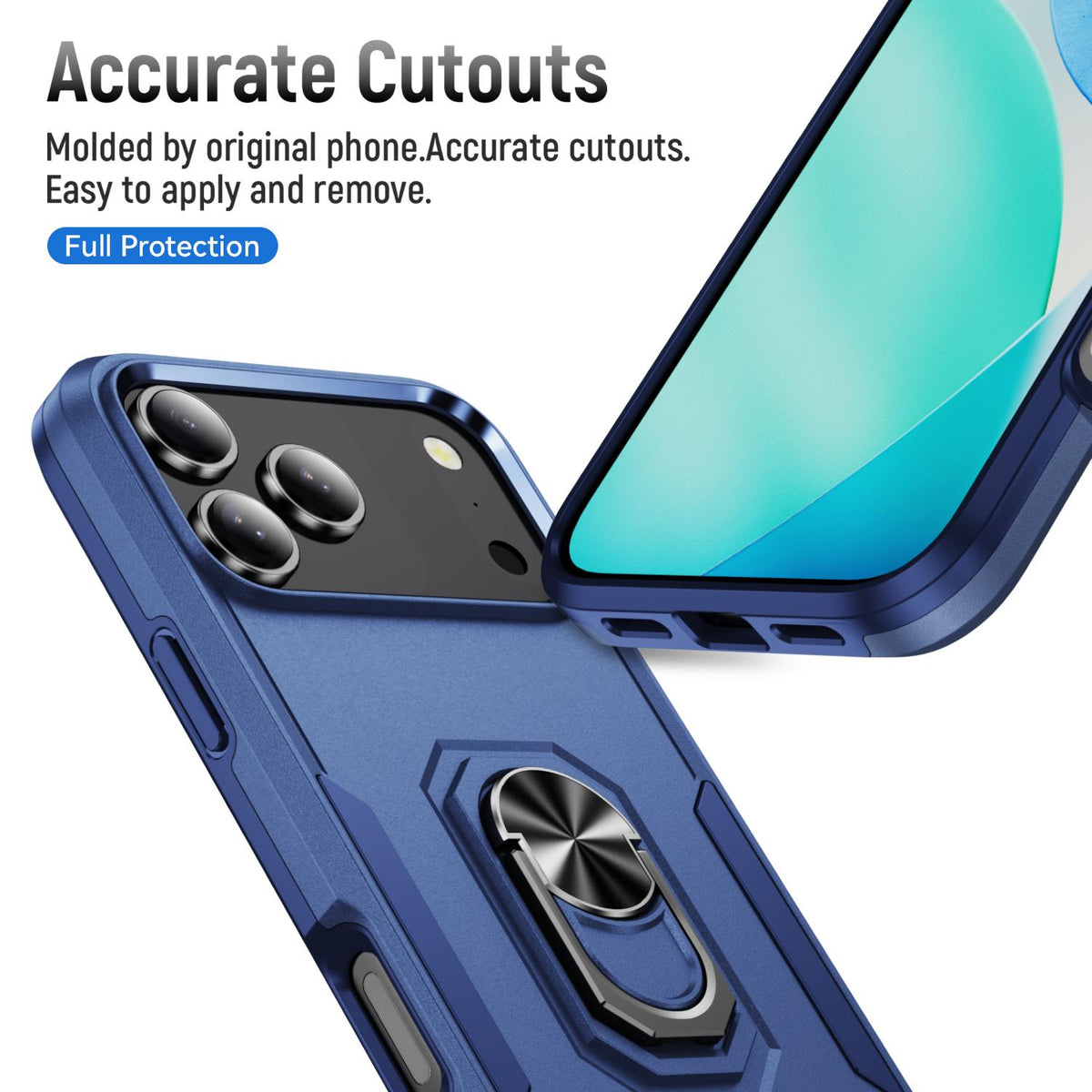 Compatible with iPhone 18 Pro Max Pioneer Armor Heavy Duty PC + TPU Phone Case with Holder - Blue
