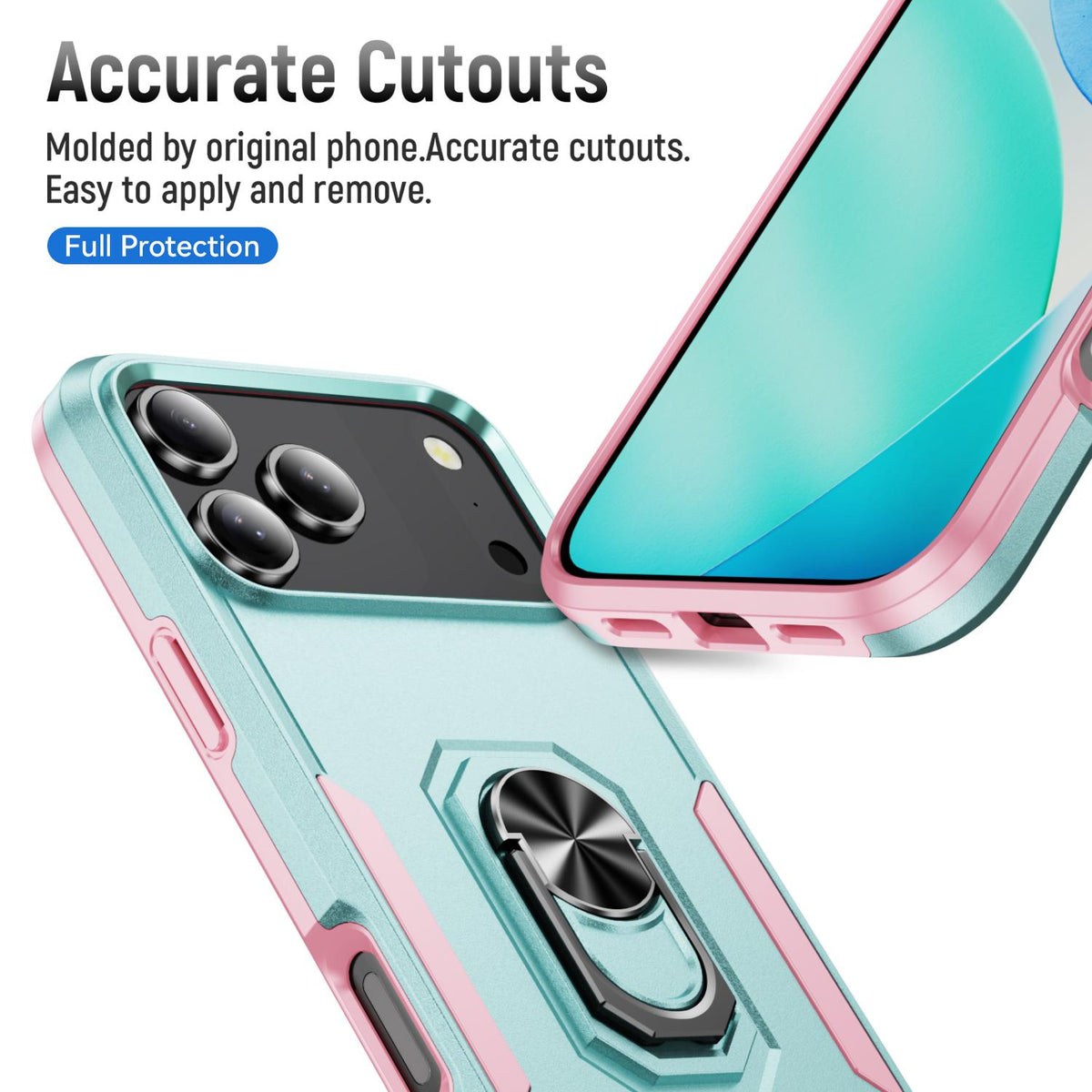 Compatible with iPhone 18 Pro Max Pioneer Armor Heavy Duty PC + TPU Phone Case with Holder - Green+Pink