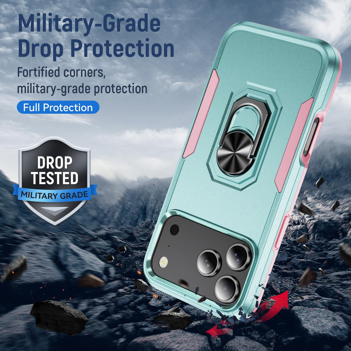 Compatible with iPhone 18 Pro Max Pioneer Armor Heavy Duty PC + TPU Phone Case with Holder - Green+Pink