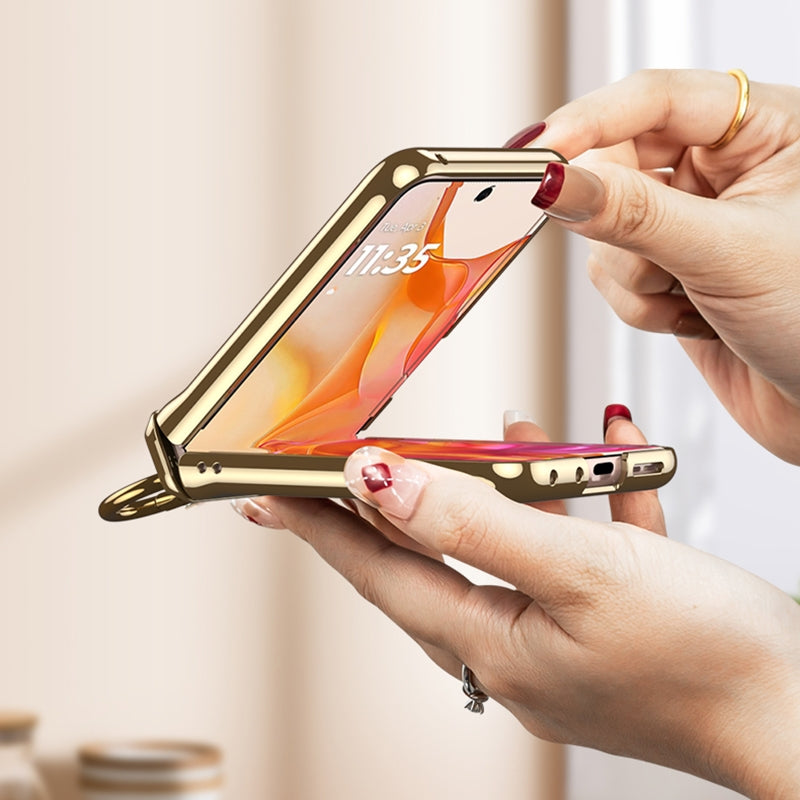 For Motorola Razr 50 Ultra GKK Integrated  Magnetic Folding Phantom Rotary Phone Case with Ring Holder(Champagne Gold)